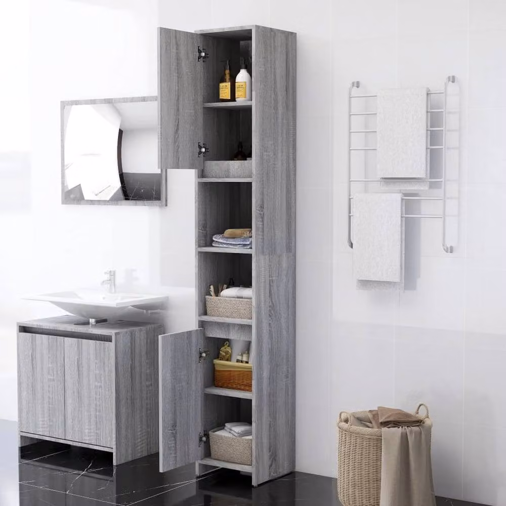 Berkfield Home Grey Sonoma Bathroom Cabinet with Hinged Doors and Open Shelf, W/D/H: 30 x 30 x 183.5 cm – 2