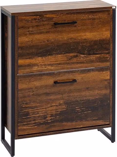 PAWNORA Brown 2 Flip Door Shoe Cabinet with Internal Shelves and Tilting Compartments – 1