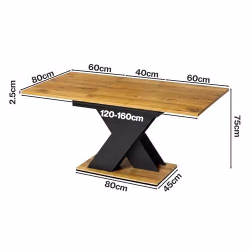Levede Scandinavian Extendable Dining Table in Brown and Black, Rectangular Wood Table with Butterfly Leaf, W/D/H: 120 x 80 x 75 cm – 2