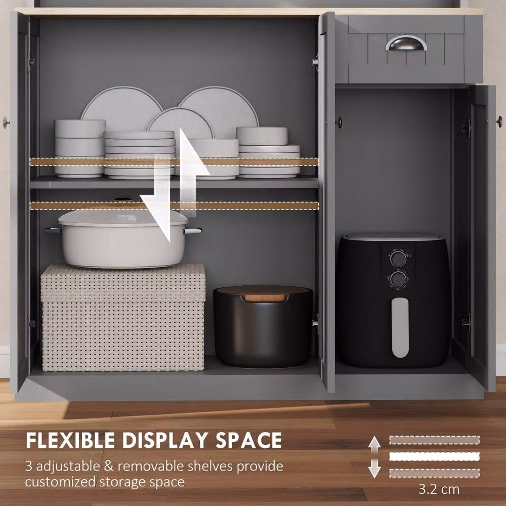 Wyld Haus Ririlo Grey Tall Kitchen Storage Cabinet with Hinged Doors and Internal Shelves, H: 180 cm, W: 39 cm, D: 40 cm – 6