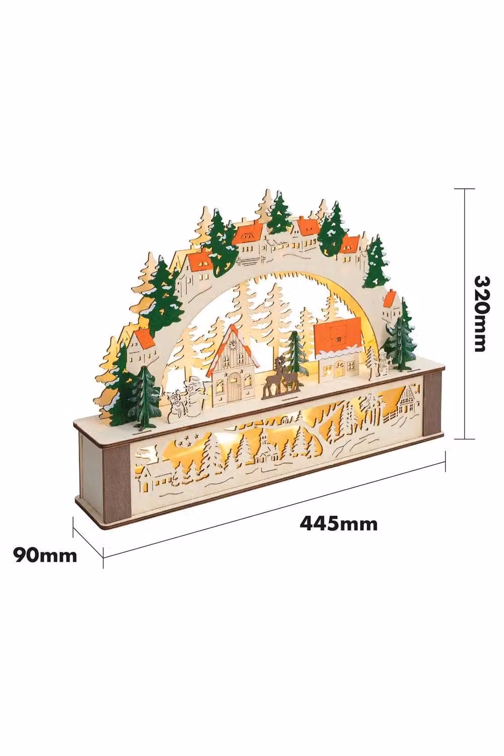 Netagon Battery Powered Wooden Festive Lighting Arch in Beige, Orange and Green, W/H: 44.5 x 32.0 cm – 5
