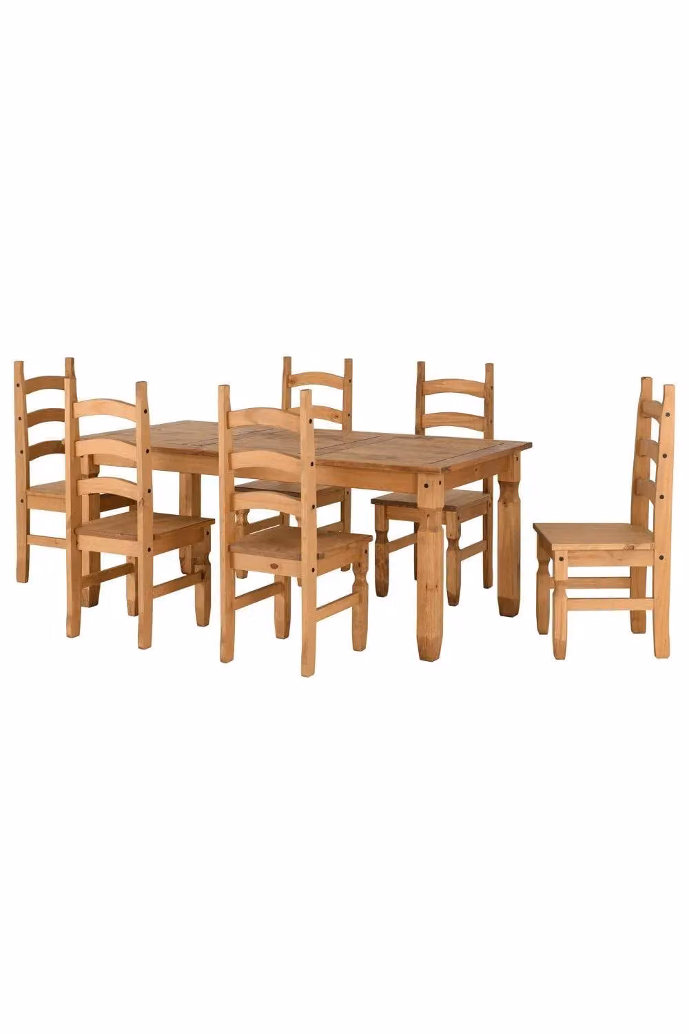 Seconique Corona Rectangular Pine Dining Set with 6 Chairs in Brown and Black Waxed Wood – 3