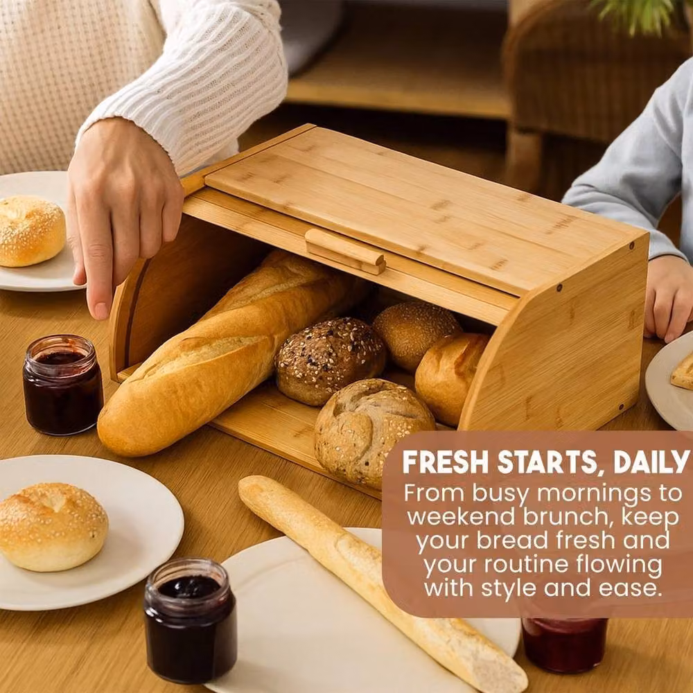 PAWNORA Bamboo Roll Top Bread Bin in Brown – 5