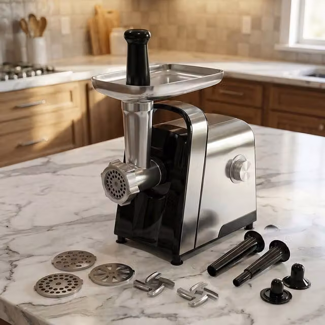 Spector 3 in 1 Electric Meat Grinder with Sausage Stuffer, Stainless Steel, Silver