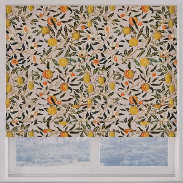 William Morris Fruit Made to Measure Blackout Roman Blind in Orange, Yellow and Multicolour Floral Design