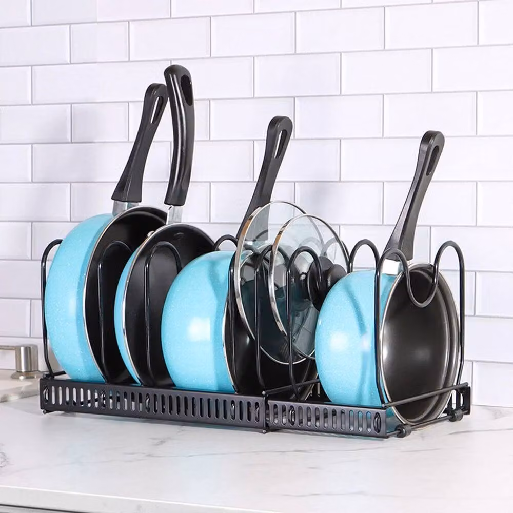 KORVIXA Extendable Black Metal Pot, Pan and Lid Storage Rack, Width: 100 cm – 4