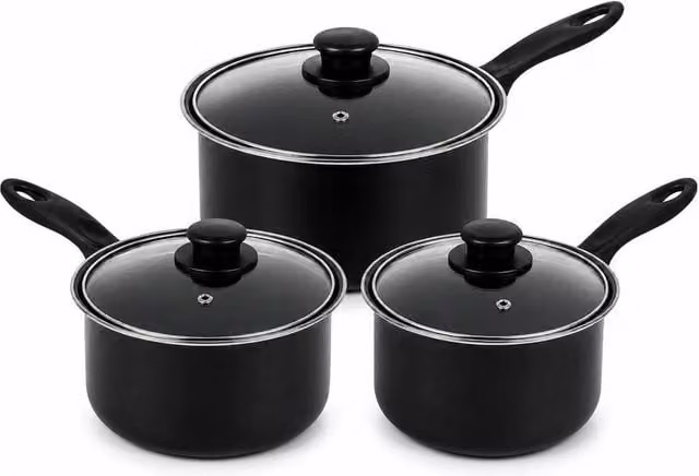 PAWNORA 6-Piece Non-Stick Carbon Steel Induction Saucepan Set in Black – 1