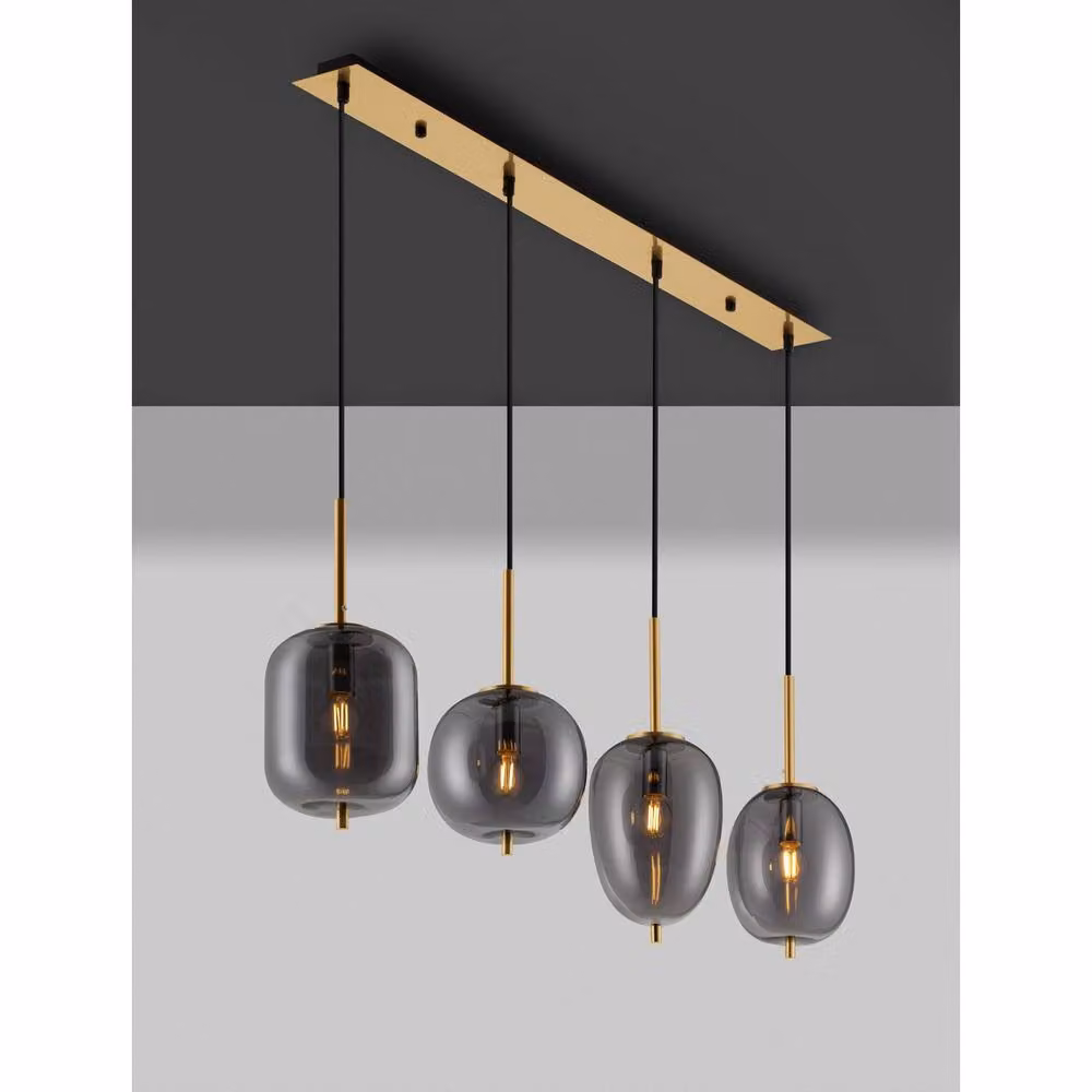Nova Luce Bar Pendant Ceiling Light in Grey and Gold/Brass with Transparent Grey Glass – 3