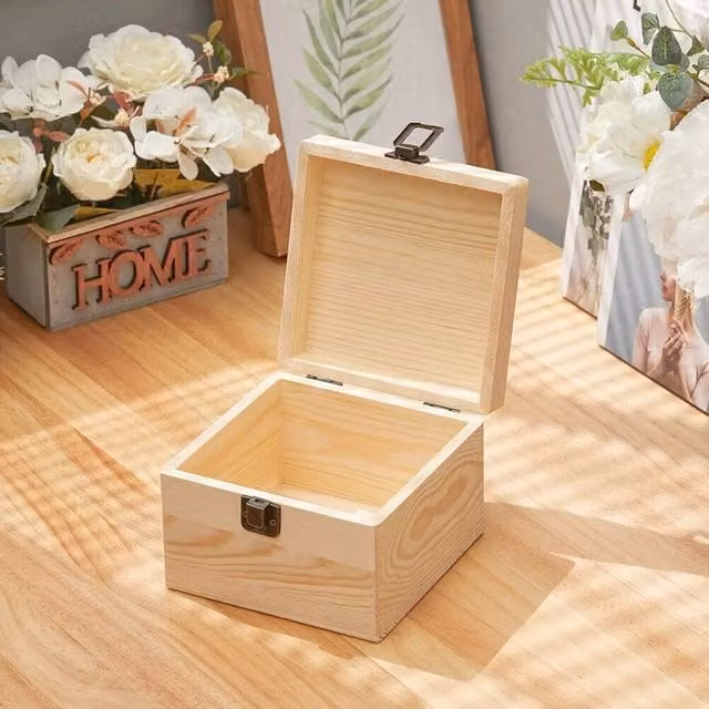 EONLION Natural Wood Storage Box with Lid, Brown/Beige, W/D/H: 19.5 x 19.5 x 10 cm – 1