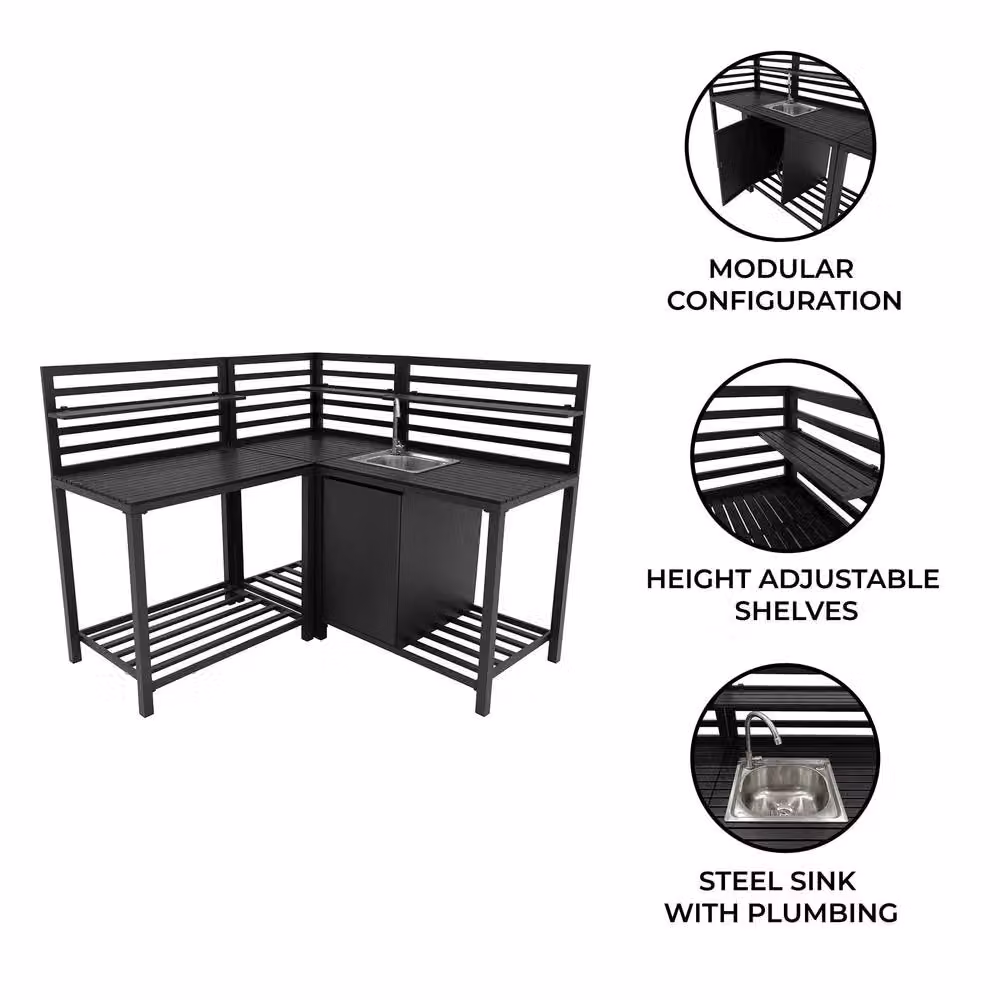 Monstershop 3-Piece Aluminium Outdoor Kitchen Set in Grey – 2
