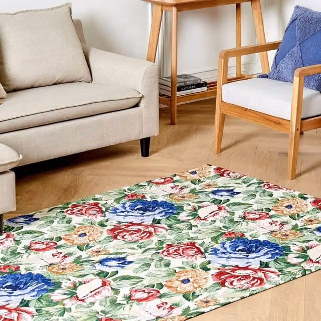 Wyld and Coco Multicolour Floral Jacquard Boho Woven Cotton Rug, W: 140 cm, L: 200 cm – 1