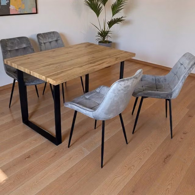 Madefor.living Colorado Rectangular Wood Dining Table with 4 Erica Velvet Chairs in Grey