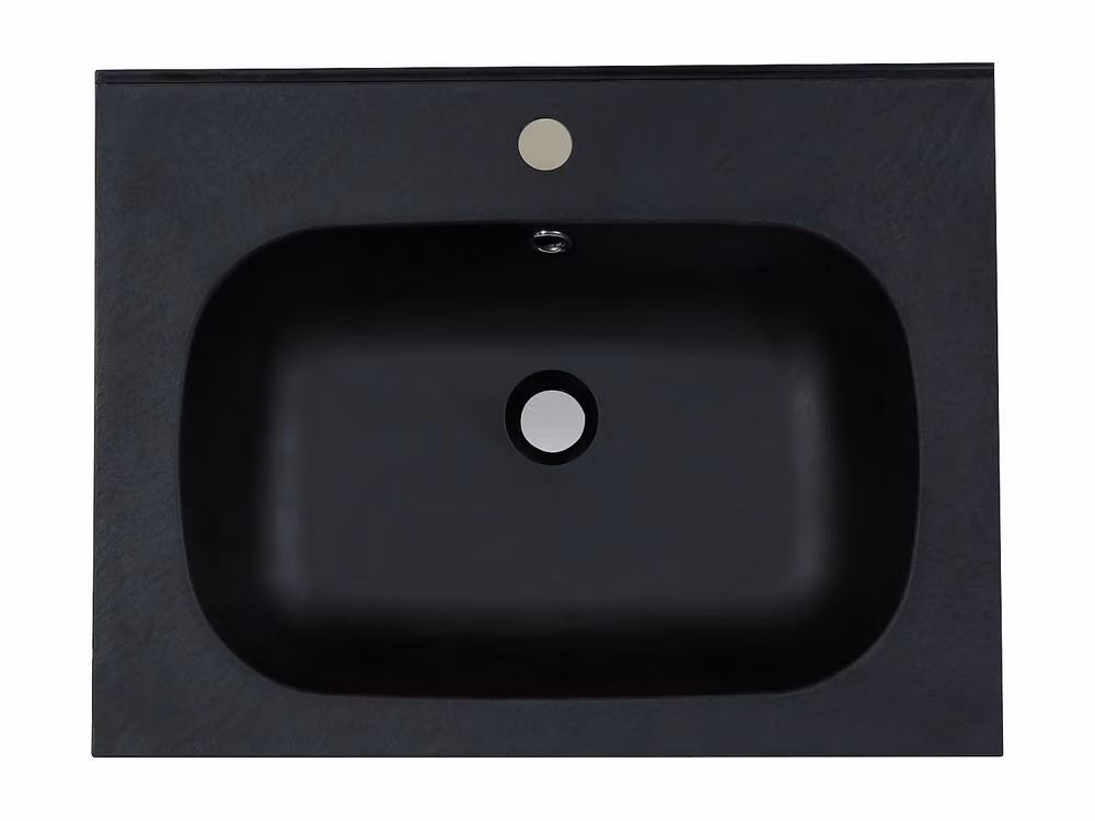 OKIWA Recessed Stone-Effect Resin Basin in Black, W: 60 cm, D: 46 cm, H: 14.5 cm – 3