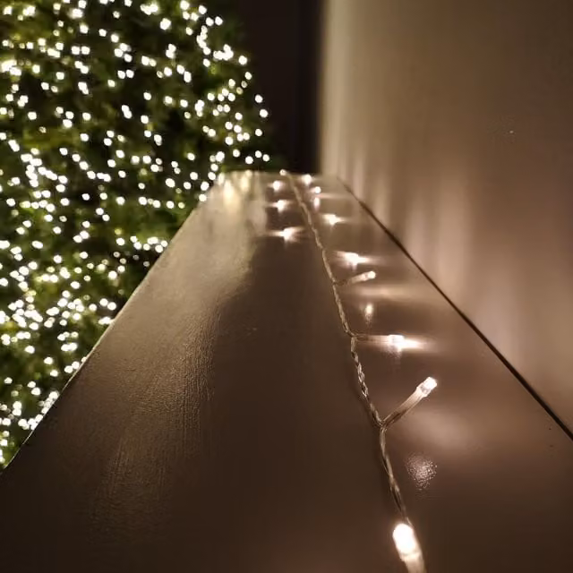 Samuel Alexander 10m Battery Operated Christmas String Lights with 100 Warm White LEDs on a Transparent Beige Cable
