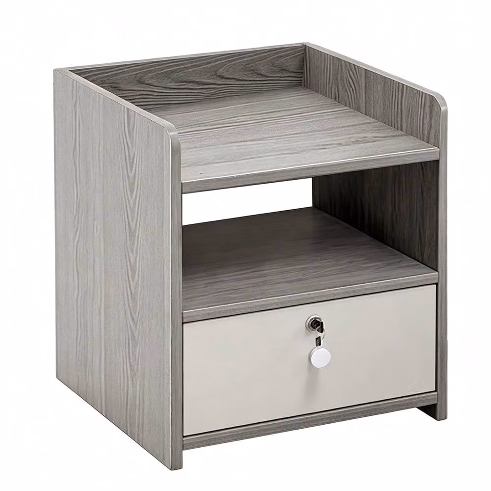 FORGEVIO Modern Grey Bedside Cabinet with Drawer and Lock – 2