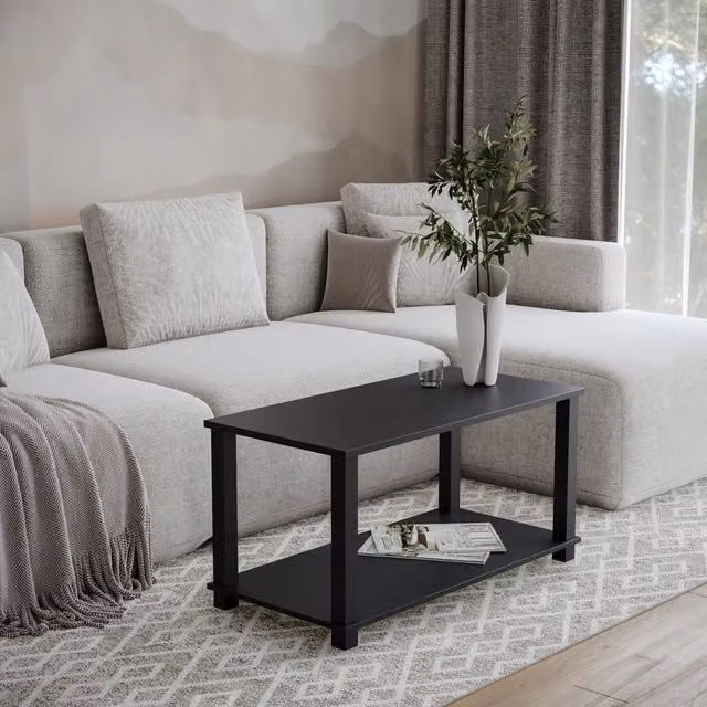 EONLION Minimalist 2 Tier Black Coffee Table and Side Table with Shelf, Width: 83 cm – 1