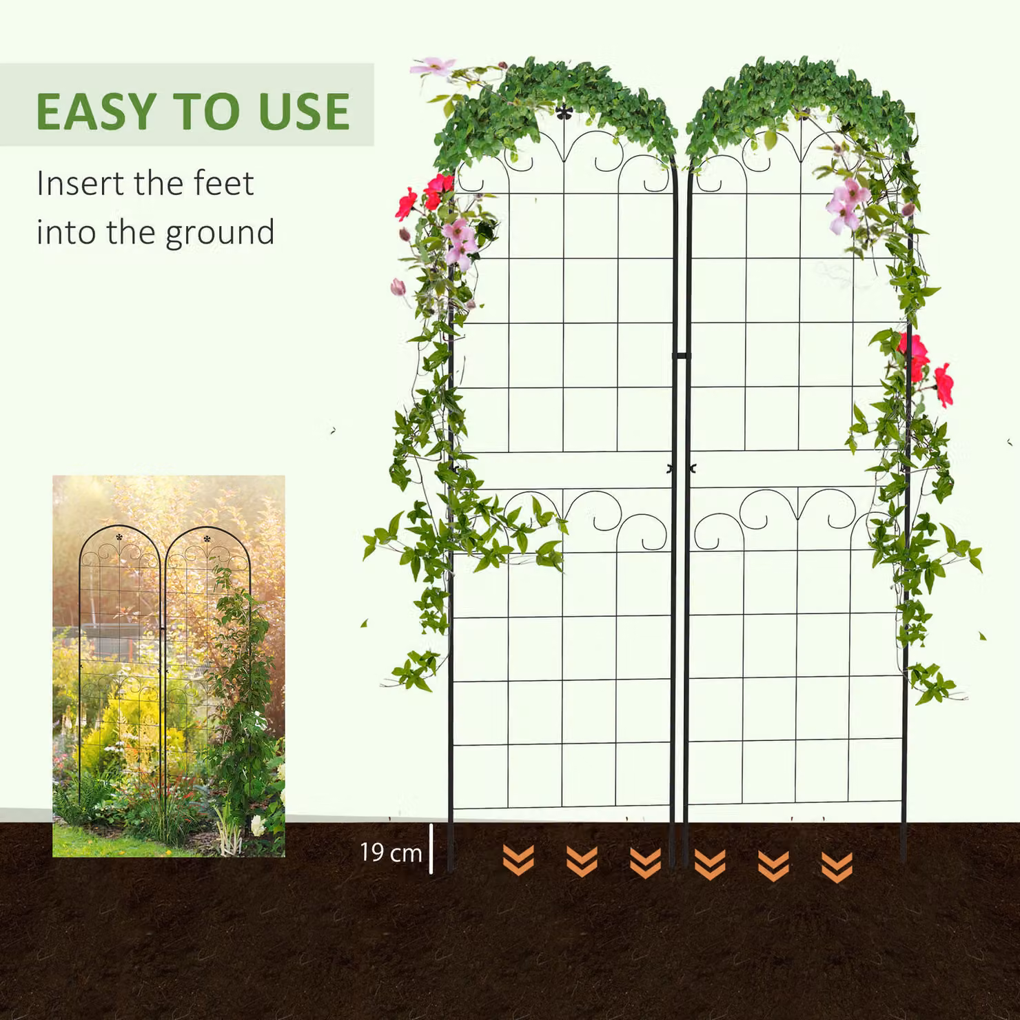 Outsunny Set of 2 Black Metal Floral Garden Trellis Support Frames for Climbing Plants – 4