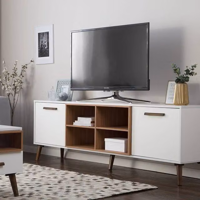 Wyld and Coco Aura TV Stand in White and Brown Rubberwood, Mid-Century Style, W/D/H: 180.0 x 40.0 x 60.0 cm – 1