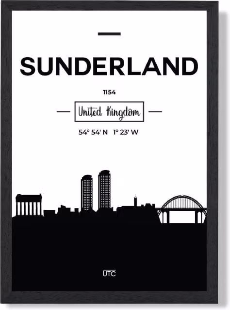 ARTZE Sunderland Black and White City Skyline Framed Print