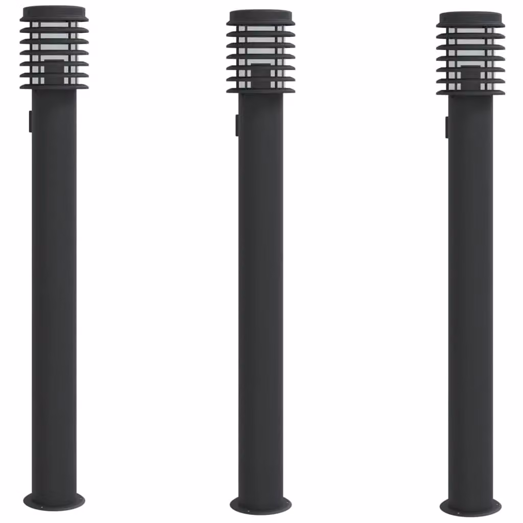 Berkfield Home Set of 3 Black Stainless Steel Outdoor Floor Lamps with Outlet, Height: 110 cm – 2