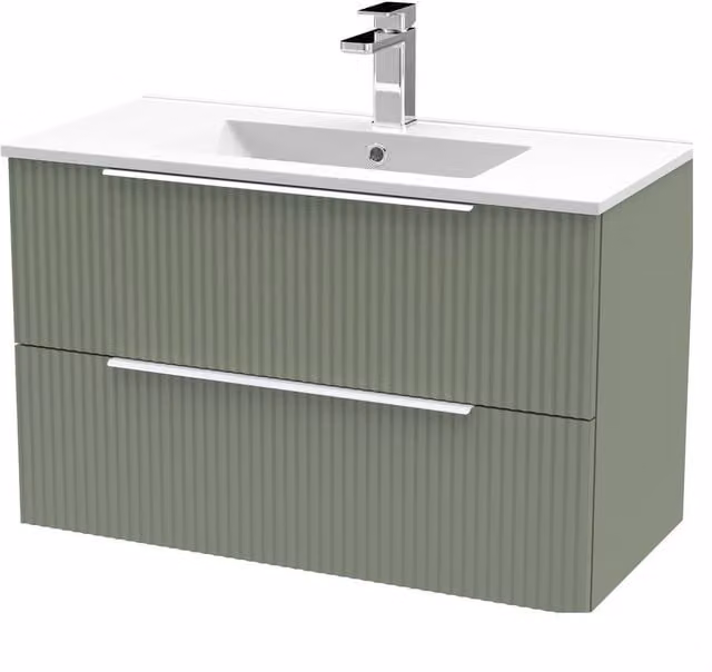 Balterley Tixall 2 Drawer Vanity Unit with Minimalist Basin, Satin Green, Width: 80 cm – 1