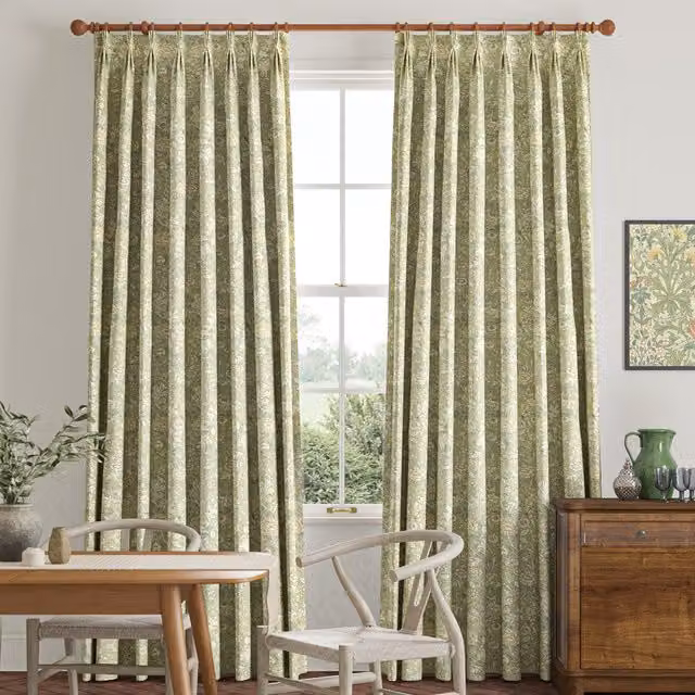 William Morris Double Bough Made To Measure Blackout Cotton Floral Curtains in Green