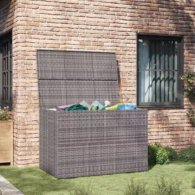 Berkfield Home Garden Storage Box in Grey Poly Rattan, W: 150 cm, D: 100 cm, H: 100 cm