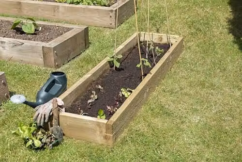 Forest Garden Caledonian Long Rectangular Wooden Raised Bed, Brown, W: 180 cm, D: 45 cm, H: 14 cm