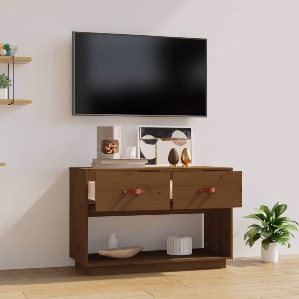 Berkfield Home Rustic Solid Wood Pine TV Cabinet in Honey Brown, W/D/H: 90 x 40 x 60 cm – 3