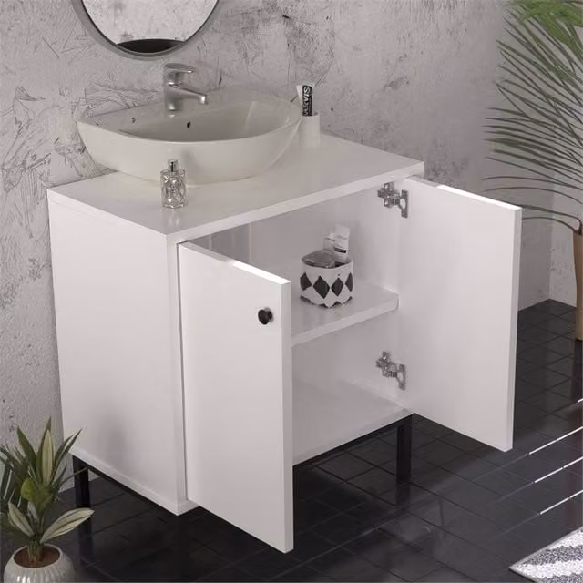 EONLION White Under Sink Bathroom Storage Cabinet with Hinged Doors and Internal Shelves, W/D/H: 60 x 30 x 60 cm