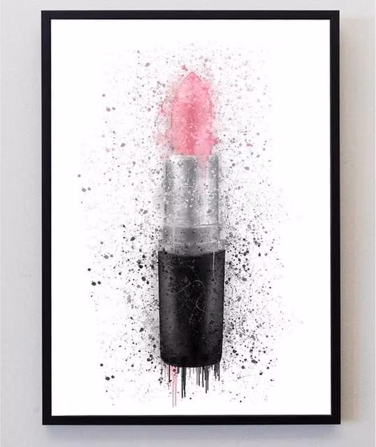 Pics and Squiggles Abstract Lipstick Art Print, Pink, A4