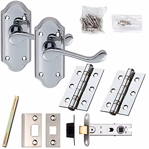 Loops Chrome Victorian Scroll Lever Door Handle and Latch Pack with Small Plate