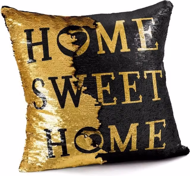 Velosso Home Sweet Home Mermaid Filled Cushion with Two Tone Sequins in Black, W/D/H: 43 x 43 x 43 cm