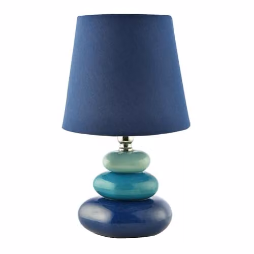 Happy Homewares Modern Ceramic Pebble Table Lamp in Blue, Turquoise and Petrol with Fabric Shade, H 30 cm x W 18 cm x D 18 cm – 1