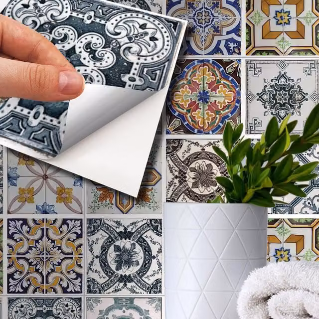 Walplus Multicoloured Wall Tile Stickers, 24 Pack, 15 x 15 cm