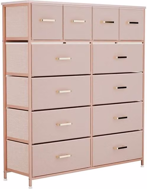 KORVIXA Pink and Gold 12 Drawer Non Woven Chest of Drawers – 1