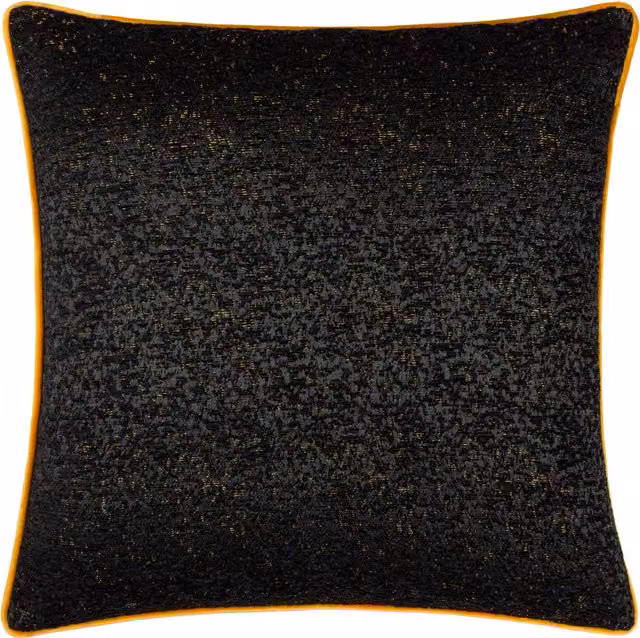 Paoletti Galaxy Chenille Piped Polyester Filled Cushion in Black and Gold, 50 x 50 cm
