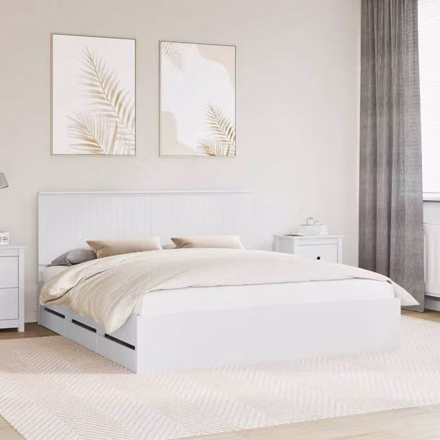 Berkfield Home Modern Bed Frame with Drawers in White, Engineered Wood, W/D/H: 180 x 200 cm