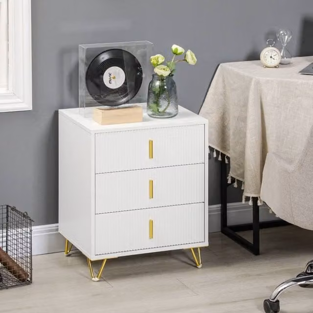 STILVORA Modern White and Gold Chest of Drawers with Storage