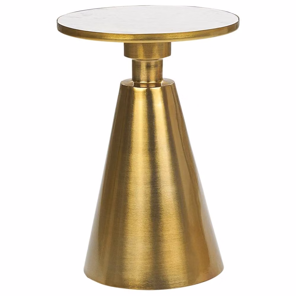 Wyld and Coco Round Side Table with White Marble Top and Matte Gold Metal Base, Diameter: 35 cm – 2