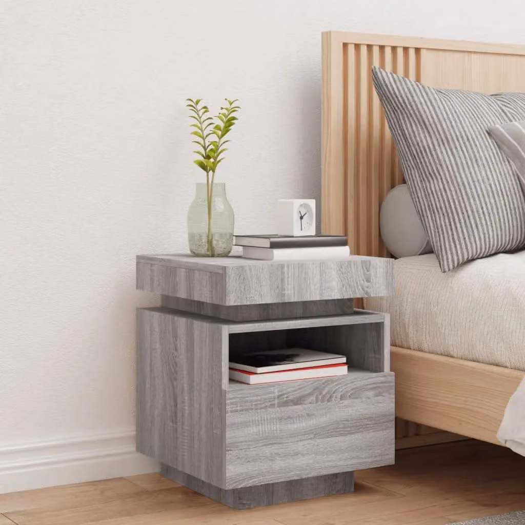 Berkfield Home Bedside Cabinet with Integrated LED Lights in Grey Sonoma, W: 40 cm, D: 39 cm, H: 48.5 cm – 3