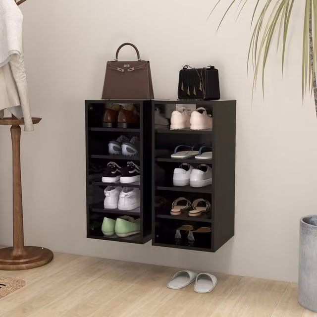 Berkfield Home Set of 2 Black Wall Mounted Shoe Cabinets with Glass Doors, W/D/H: 31.5 x 35 x 70 cm – 1