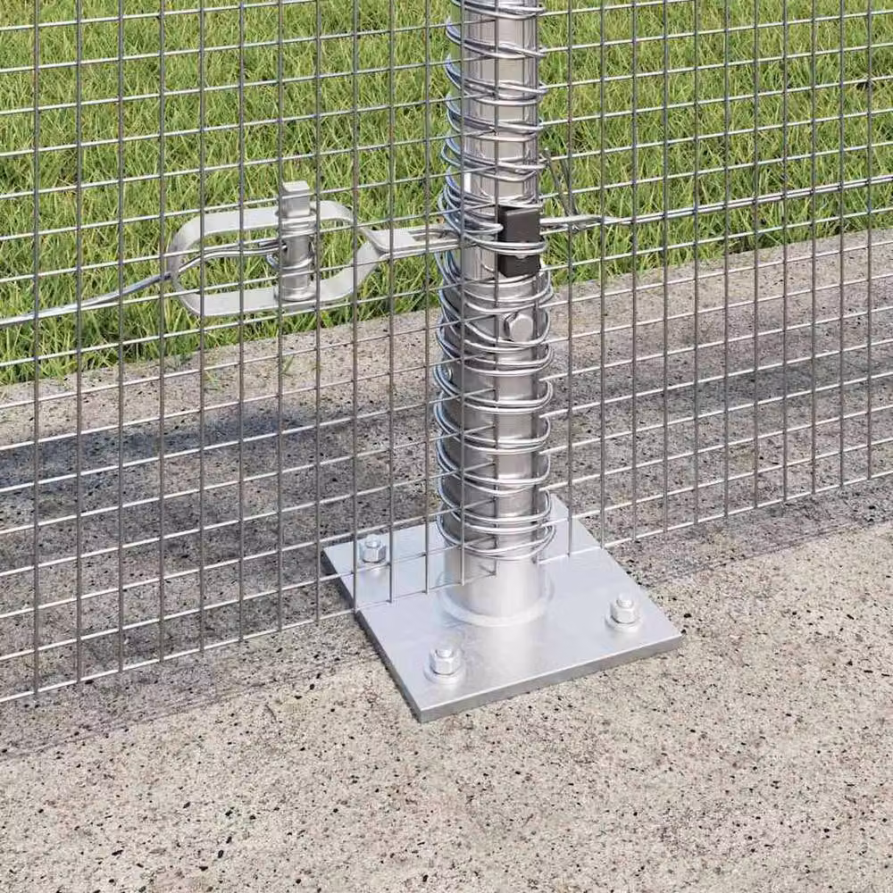 Berkfield Home Single-Bar Welded Wire Fence with 7 Flanged Posts, Galvanised Steel, Silver, W: 10 m, H: 0.8 m – 2