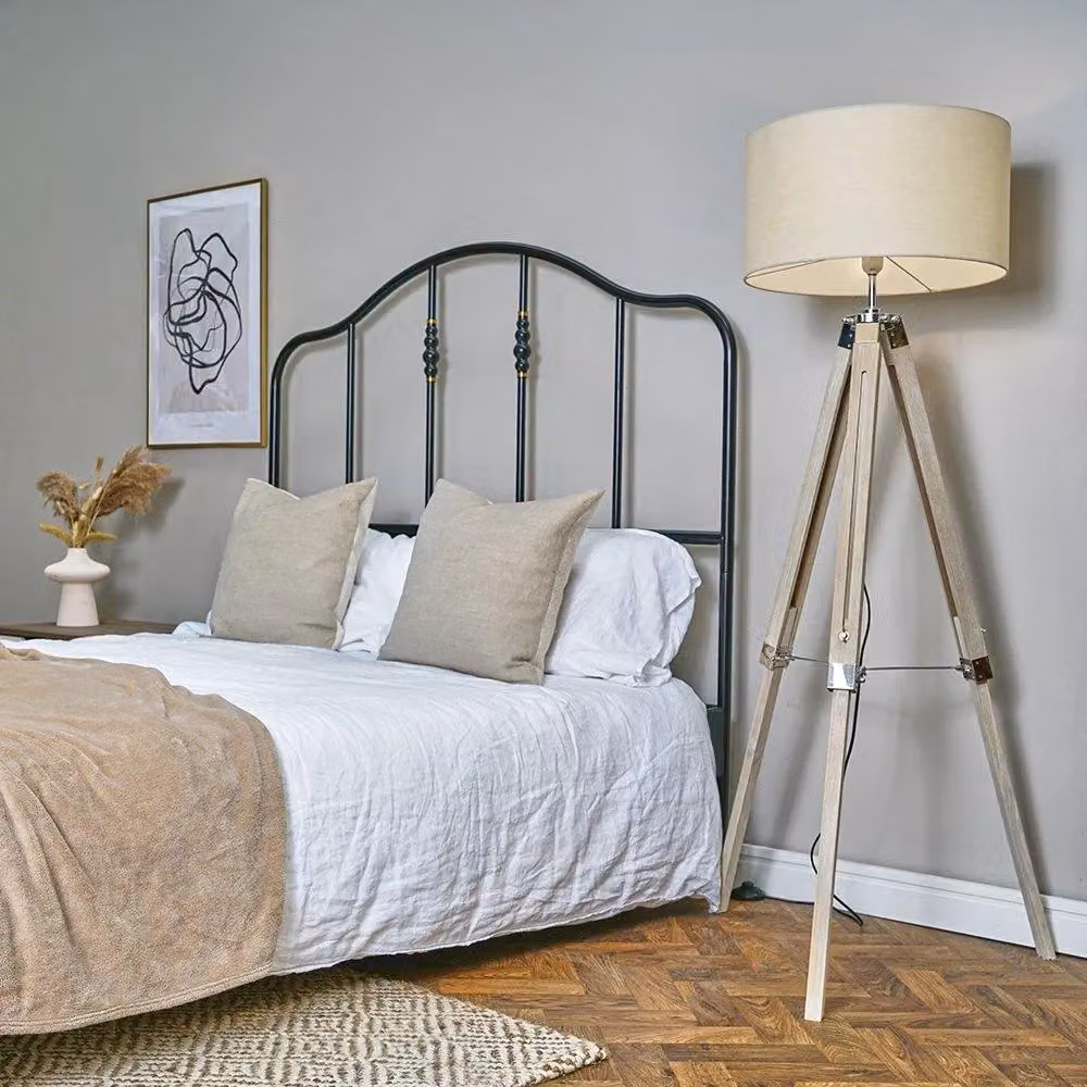 ValueLights Clipper Tripod Brown Floor Lamp Base with Wood and Chrome Details – 2