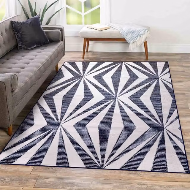 Desire Rugs Modern Geometric Blue Polypropylene Rectangular Area Rug, W: 80 cm, L: 150 cm