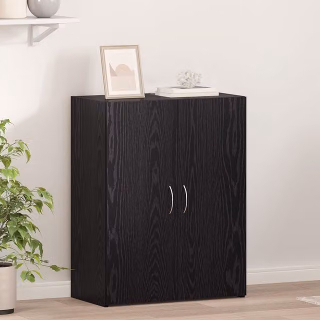 Berkfield Home Office Cabinet in Black Oak with Hinged Doors, W/D/H: 60 x 32 x 77.5 cm