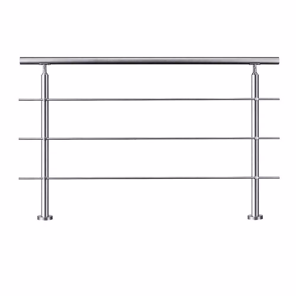 PAWNORA 3 Bar Stainless Steel Stair Railing Balustrade in Silver, W: 180 cm, H: 106 cm – 1