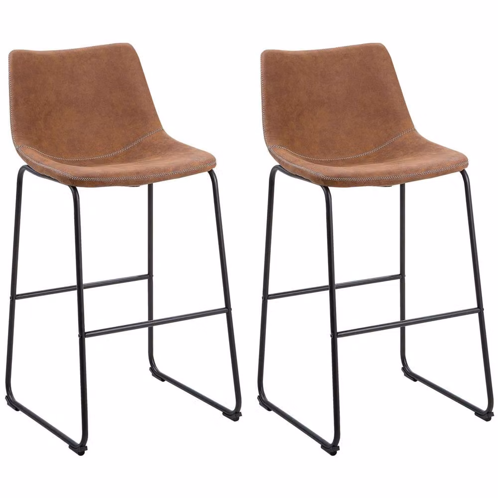 Wyld and Coco Acme Set of 2 Brown Fabric Bar Stools with Black Metal Legs – 2