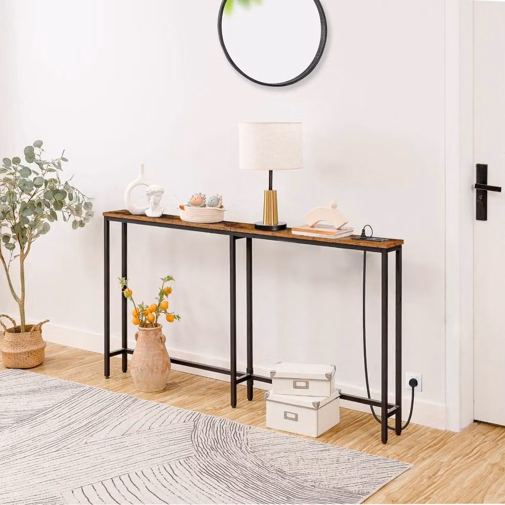 SPETLEK Rustic Brown and Black Metal Hallway Table, W/D/H: 80.0 x 15.0 x 15.0 cm – 3