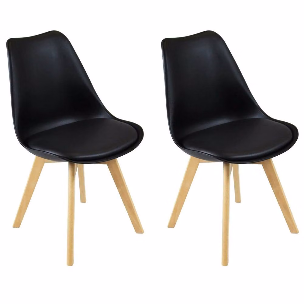 KORVIXA Set of 2 Tulip Dining Chairs in Black with Beech Wood Legs – 2